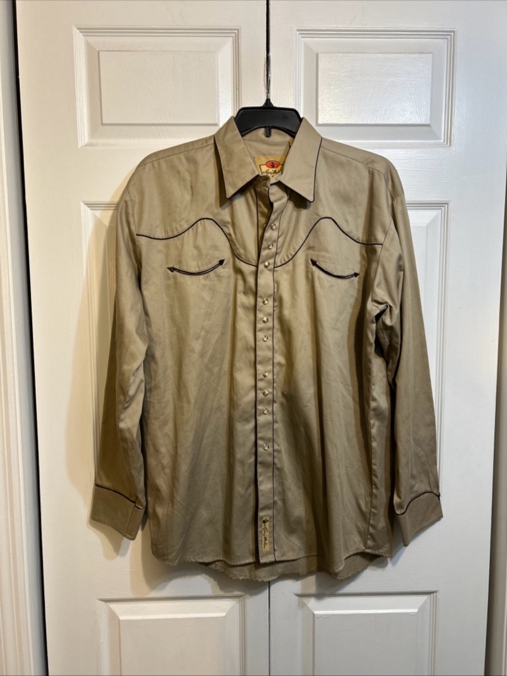 Larry Mahan Shirt Men Size XL Cowboy Collection Pearl Snap Buttons Khaki